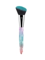Angled contour brush with turquoise bristles and iridescent crystal gradient handle - Green Contour Brush