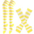 Yellow and white striped thigh-high socks and matching fingerless arm warmer set - One Size / Yellow White Stripes