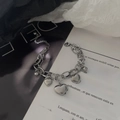 Double-layered silver titanium steel heart bracelet featuring a chunky link and bead chain - Silver