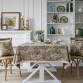 Vintage bloemen jacquard tafelkleed met kwastjes en bijpassende kussens in een eetkamer - Groene Olieverf met Witte Kwastjes / 140*220cm