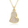 Detail of gold heart pendant with micro-pave white zircon inlay and polished chain - Minimalist Heart Micro Pave Style (B068)