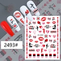 Nail stickers with red hearts and sexy lips design on model JO-2493 for Valentine gift - Style 2493