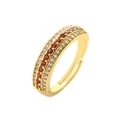 Adjustable gold ring featuring red and white zircon stones in a creative geometric design - Gold with Red
