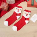 Christmas coral fleece socks with Santa Claus pattern in festive red and white colors - Big Santa