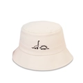 Detailed close-up of cute dinosaur embroidery on kids cream cotton bucket sun hat - 50-52CM / Beige
