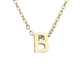 Detailed close-up of 18k gold plated letter B pendant on a simple stainless steel chain - Letter B