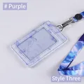 Purple marble pattern PU leather ID badge holder with lanyard and metal clip - Heat Transfer Lanyard Set / Purple
