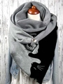 Gray and black spliced cat print scarf with metal buttons for women's warmth - 3-Black Grey Cat