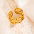 Adjustable golden multi-layer wavy ring with textured beads in stainless steel - Gold 106
