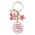 Golden keychain with Happy Mother's Day round pendant, white pearl and pink charms - Pink Mother's Day (ER699)