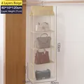 4-tier beige hanging handbag organizer with mesh pockets and 27cm layer height - 4 Layers / Beige