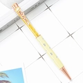 Elegant yellow crystal ballpoint pen with rose gold flower and pearl accents - Sakura Pearl Flower Clip / Candy Yellow