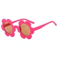 Pink daisy-shaped flower sunglasses with round brown lenses for girls and kids - Matte Dark Red Frame Tea Lens
