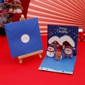 Blaue 3D-Weihnachtskarte mit Weihnachtsmann und Rentier inklusive blauem Umschlag - Blau Weihnachtsmann (J5-02)