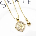 Close-up of a gold-plated Tree of Life pendant with pavé zircon stones on a box chain - Tree of Life Disc-Gold (with Necklace)