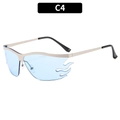 Trendige randlose Flammen-Sonnenbrille mit hellblauen Gläsern und Silberrahmen C4 - Blaue Linse