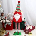 Standing Christmas gnome with red green knit hat and long striped legs for home decor - Elf Gnome Retractable Doll