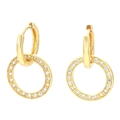 Orecchini a doppio cerchio minimalisti dorati con accenti di zirconi cubici pavé - Oro