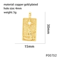Gold plated copper tarot card pendant with white zircon inlays and dimensions markers - Star