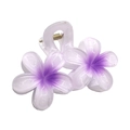 Translucent purple and white gradient frangipani flower hair claw clip with gold spring - Double Plumeria [White Purple Center]