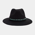 Close-up of black felt fedora hat featuring blue beaded ethnic style decorative band - Style 2-Sky Blue Single Layer Beaded Decorative Band
