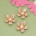 Three pink zircon flower pendants with 18k gold plating for DIY jewelry making - Pink