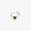 Bague dorée réglable ornée d'une pierre précieuse verte carrée au design minimaliste - Ouvert Réglable / Zircone carré vert