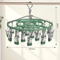 Green stainless steel drying rack with 24 clips for socks and underwear, 33.5cm diameter - Round 24 Clips - Light Luxury Green