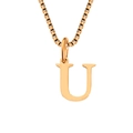Polished rose gold stainless steel necklace with capital letter U pendant and box chain - Letter U-Rose Gold