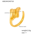 Gold plated wave thread open ring in titanium steel width 0.9cm size 7 - One Size US 7 / Wave Shape (A881-Gold)