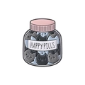 Spilla creativa a gatto in smalto con design a bottiglia ed etichetta Happy Pills - Stile Barattolo di Gatti Happy Pills (QHXZ3263)