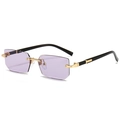 Fashionable rimless sunglasses with purple tinted lenses and gold metal accents - Standard Lens / C7-Transparent Purple