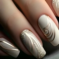 Champagne gold glitter long square press-on nails with 3D embossed texture patterns - Glue Type / Champagne Gold 3D Relief (Y-522)