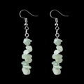 Detail shot of handmade light green crystal stone earrings with silver fish hooks - Natural Stone Earrings / Green Aventurine