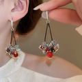Close-up of Bohemian beaded drop earrings featuring colorful beads and long fringe details - Red (30# Ear Hook-Silver-Gold)