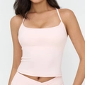 Zartrosa Yoga-Tanktop und passende Leggings mit überkreuztem Bund im Set - S / Hellrosa