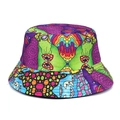 Psychadelic mushroom and alien pattern bucket hat in vibrant purple and green tones - M (56-58cm) / Psychedelic Mushroom and Alien (M422—2)