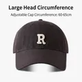Dark grey baseball cap with white R embroidery and 60-65cm adjustable large fit strap - R Letter Hat-Grey