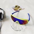 Kids sports sunglasses with neon green frames and rainbow polarized cycling lenses - Yellow Frame Blue Mercury