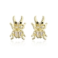 Macro detail of gold-plated stag beetle earrings with clear and black cubic zirconia - Gold-Stag Beetle-Clear Black