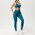 Set da yoga senza cuciture blu pavone con reggiseno all'americana e leggings a vita alta - XS / Verde malachite