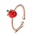 Bague fraise réglable minimaliste en or rose avec détails en émail rouge et vert - Style Basique Fraise Ouvert (1302) / Or rose