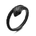 Vintage punk snake open ring in matte black finish with detailed scale texture - Adjustable Open / Style 30 (Black Scaly Snake)