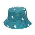 Dark cyan bucket hat with white daisy floral print made of durable canvas material - Dark Teal Daisy Print (6)