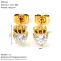 Technical drawing showing 10mm x 6mm crown heart stud earrings in 18K gold plated steel - Crown Heart Style (SE036G)