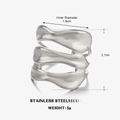 Minimalist irregular wavy wide band ring in silver stainless steel for women - 1.8cm (Inner Diameter) / Silver