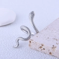 Adjustable stainless steel snake ring with detailed silver scales on stone display - Size 8 (Adjustable) / Steel