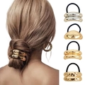 Punk-Metall-Haarring-Set in Gold und Silber für geflochtene Frisuren und Pferdeschwänze - Set 18 (Gold/Silber Doppelschicht & Halbkreis Set)