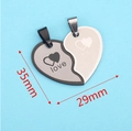 Black and silver stainless steel cat heart puzzle pendant set measuring 35mm by 29mm - Heart LOVE - Silver/Black