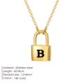 Collar de acero inoxidable oro 14K con colgante de candado y letra B grabada - Estilo Letra B
